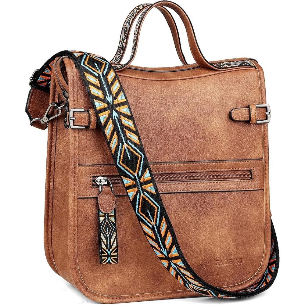 Women’s 1Brown Retro Style Leather Purse Crossbody Bag Handbag Wide
